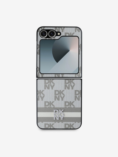 DKNY DKNY PU Leather Checkered Pattern and Stripe Zadní Kryt pro Samsung Galaxy Z Flip 6 Beige