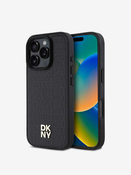 DKNY DKNY PU Leather Repeat Pattern Stack Logo MagSafe Zadní Kryt pro iPhone 16 Pro Black