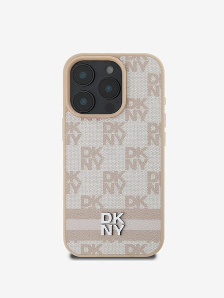 DKNY DKNY PU Leather Checkered Pattern and Stripe Zadní Kryt pro iPhone 16 Pro Pink