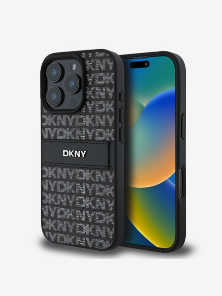 DKNY DKNY PU Leather Repeat Pattern Tonal Stripe Zadní Kryt pro iPhone 16 Pro Black