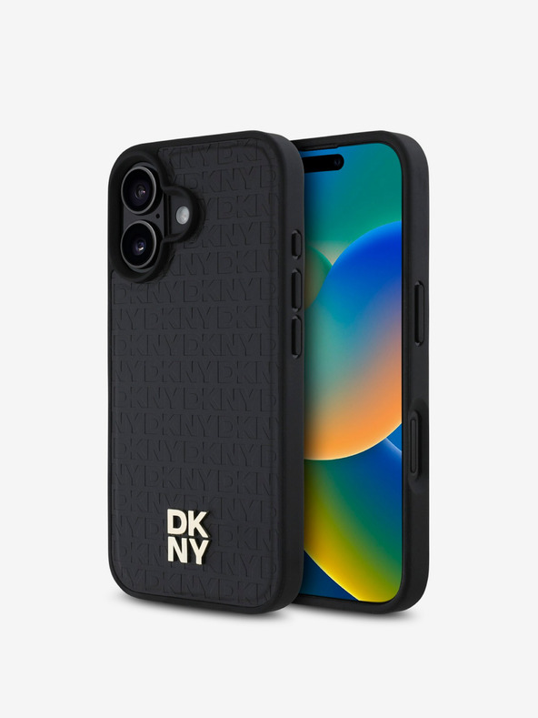 DKNY DKNY PU Leather Repeat Pattern Stack Logo MagSafe Zadní Kryt pro iPhone 16 Black