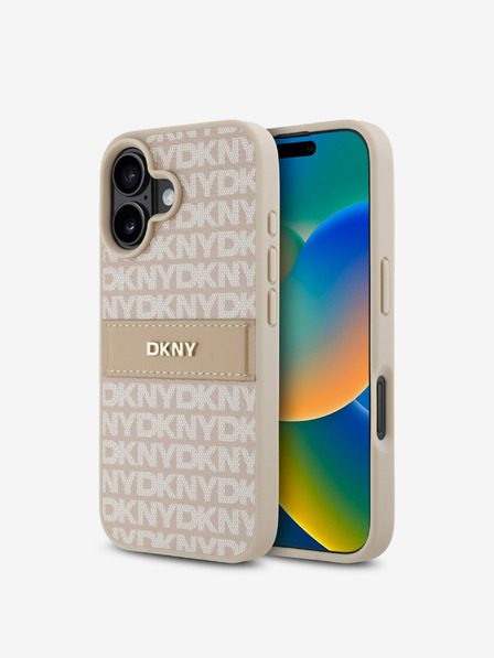 DKNY DKNY PU Leather Repeat Pattern Tonal Stripe Zadní Kryt pro iPhone 16 Plus Pink
