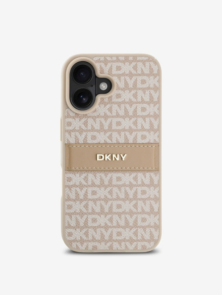 DKNY DKNY PU Leather Repeat Pattern Tonal Stripe Zadní Kryt pro iPhone 16 Plus Pink