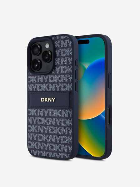 DKNY DKNY PU Leather Repeat Pattern Tonal Stripe Zadní Kryt pro iPhone 16 Pro Max Blue