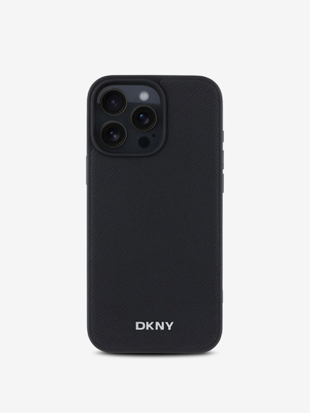 DKNY DKNY PU Leather Silver Metal Logo Magsafe Zadní Kryt pro iPhone 16 Pro Black