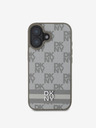 DKNY DKNY PU Leather Checkered Pattern and Stripe Zadní Kryt pro iPhone 16 Beige