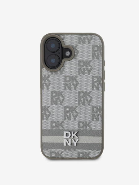 DKNY DKNY PU Leather Checkered Pattern and Stripe Zadní Kryt pro iPhone 16 Beige