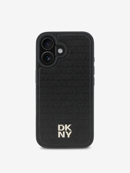 DKNY DKNY PU Leather Repeat Pattern Stack Logo MagSafe Zadní Kryt pro iPhone 16 Plus Black