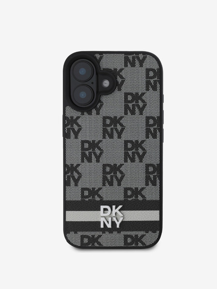DKNY DKNY PU Leather Checkered Pattern and Stripe Zadní Kryt pro iPhone 16 Black