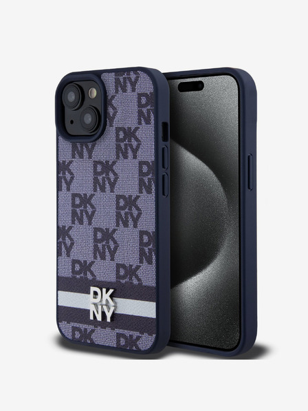 DKNY DKNY PU Leather Checkered Pattern and Stripe Zadní Kryt pro iPhone 15 Blue