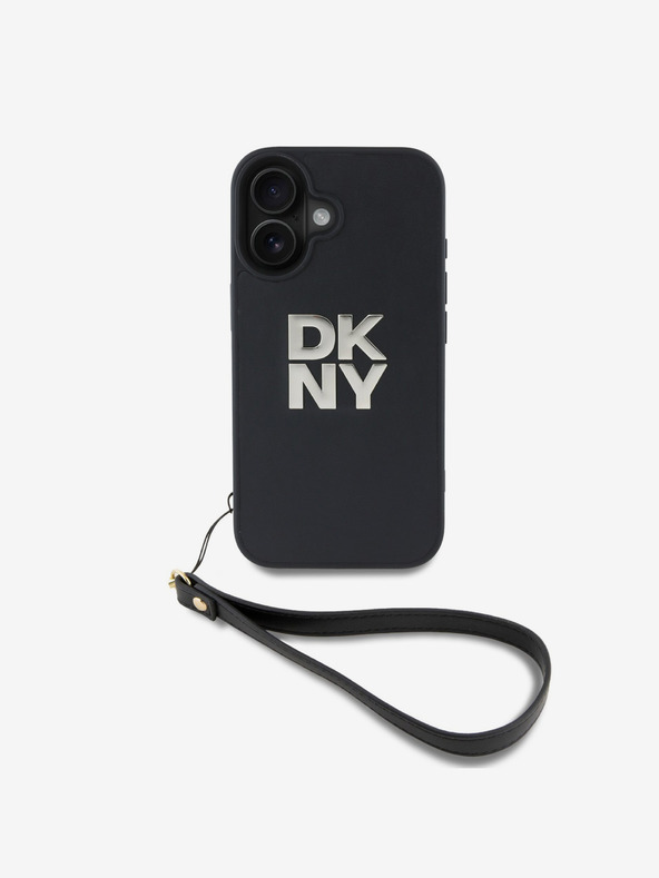 DKNY DKNY PU Leather Stack Logo Wrist Strap Zadní Kryt pro iPhone 16 Black