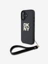 DKNY DKNY PU Leather Stack Logo Wrist Strap Zadní Kryt pro iPhone 16 Black