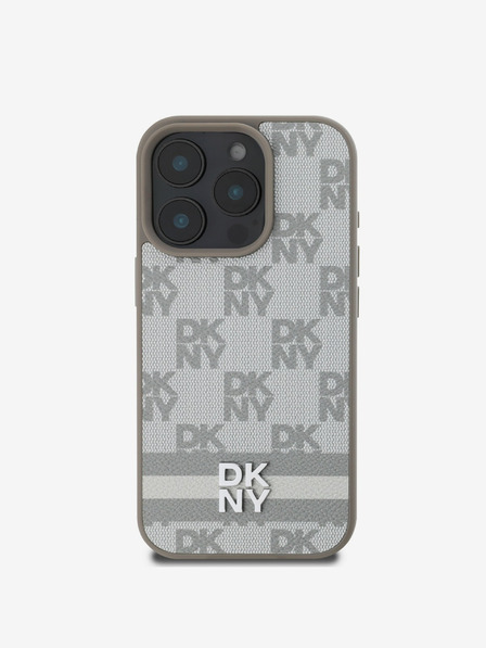 DKNY DKNY PU Leather Checkered Pattern and Stripe Zadní Kryt pro iPhone 16 Pro Max Beige