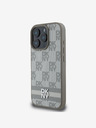 DKNY DKNY PU Leather Checkered Pattern and Stripe Zadní Kryt pro iPhone 16 Pro Max Beige