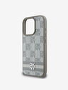 DKNY DKNY PU Leather Checkered Pattern and Stripe Zadní Kryt pro iPhone 16 Pro Max Beige
