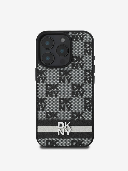 DKNY DKNY PU Leather Checkered Pattern and Stripe Zadní Kryt pro iPhone 16 Pro Max Black