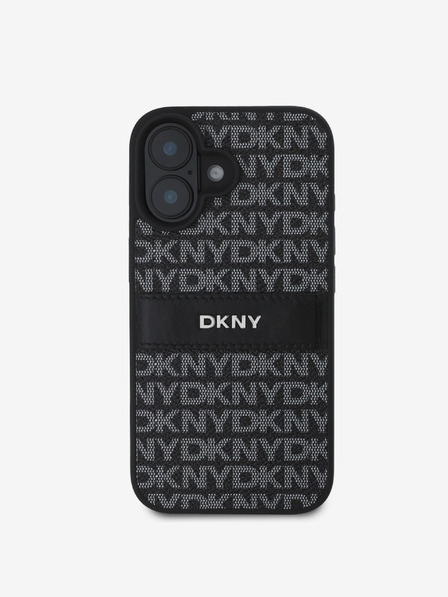 DKNY DKNY PU Leather Repeat Pattern Tonal Stripe Zadní Kryt pro iPhone 16 Plus Black