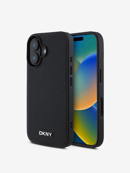 DKNY DKNY PU Leather Silver Metal Logo Magsafe Zadní Kryt pro iPhone 16 Plus Black