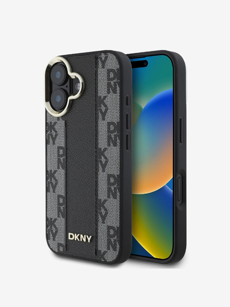 DKNY DKNY PU Leather Checkered Pattern Magsafe Zadní Kryt pro iPhone 16 Black
