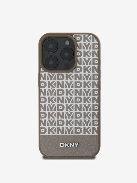 DKNY DKNY PU Leather Repeat Pattern Bottom Stripe MagSafe Zadní Kryt pro iPhone 16 Pro Brown