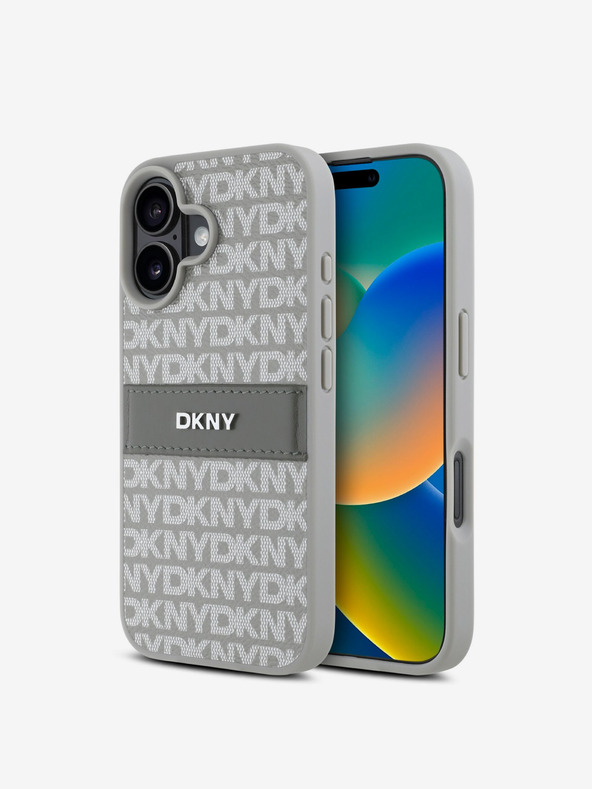 DKNY DKNY PU Leather Repeat Pattern Tonal Stripe Zadní Kryt pro iPhone 16 Beige