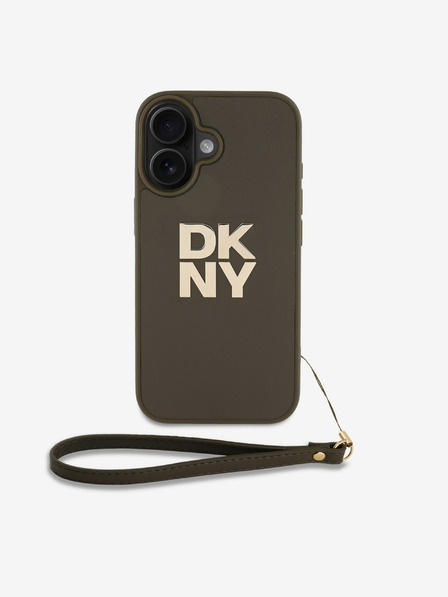 DKNY DKNY PU Leather Stack Logo Wrist Strap Zadní Kryt pro iPhone 16 Green