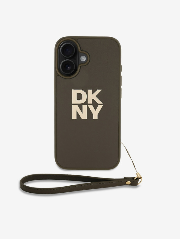 DKNY DKNY PU Leather Stack Logo Wrist Strap Zadní Kryt pro iPhone 16 Green