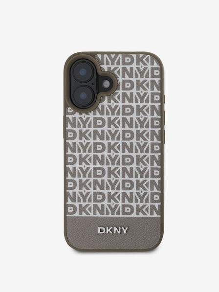 DKNY DKNY PU Leather Repeat Pattern Bottom Stripe MagSafe Zadní Kryt pro iPhone 16 Brown