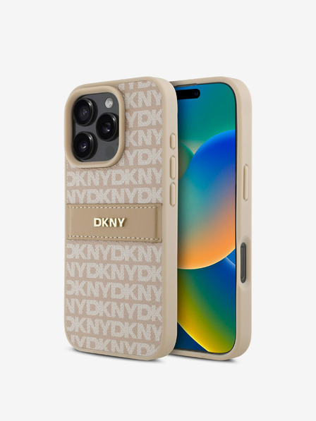 DKNY DKNY PU Leather Repeat Pattern Tonal Stripe Zadní Kryt pro iPhone 16 Pro Pink