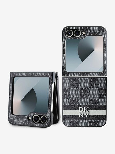 DKNY DKNY PU Leather Checkered Pattern and Stripe Zadní Kryt pro Samsung Galaxy Z Flip 6 Black