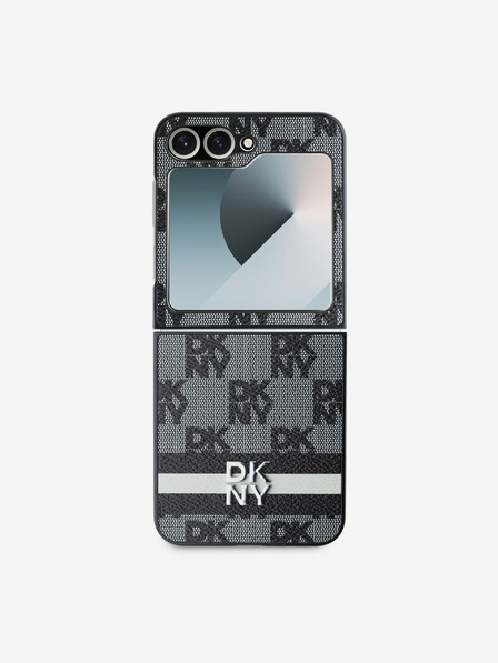 DKNY DKNY PU Leather Checkered Pattern and Stripe Zadní Kryt pro Samsung Galaxy Z Flip 6 Black