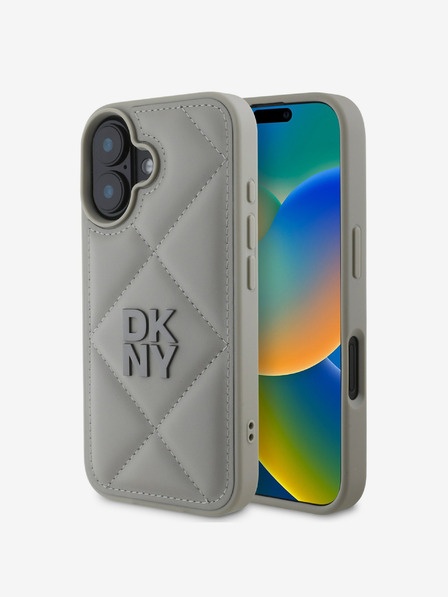 DKNY DKNY PU Leather Quilted Stack Logo Zadní Kryt pro iPhone 16 Plus Grey