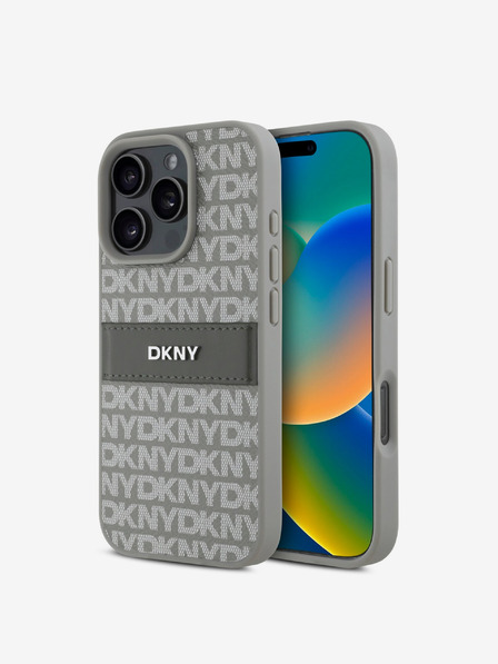 DKNY DKNY PU Leather Repeat Pattern Tonal Stripe Zadní Kryt pro iPhone 16 Pro Beige