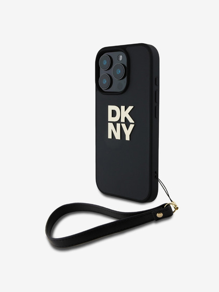 DKNY DKNY PU Leather Stack Logo Wrist Strap Zadní Kryt pro iPhone 16 Pro Max Black