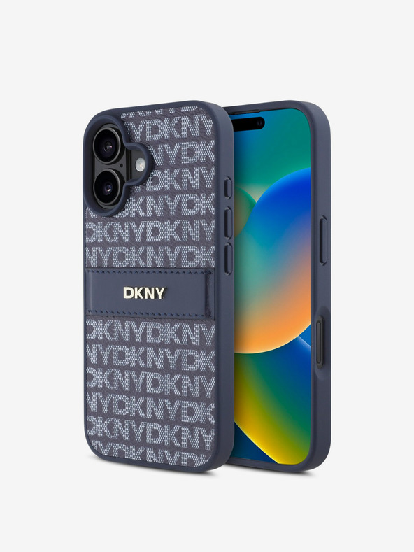 DKNY DKNY PU Leather Repeat Pattern Tonal Stripe Zadní Kryt pro iPhone 16 Blue