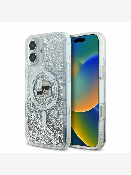 Karl Lagerfeld Karl Lagerfeld Liquid Glitter Karl and Choupette Heads MagSafe Zadní Kryt pro iPhone 16 Transparent