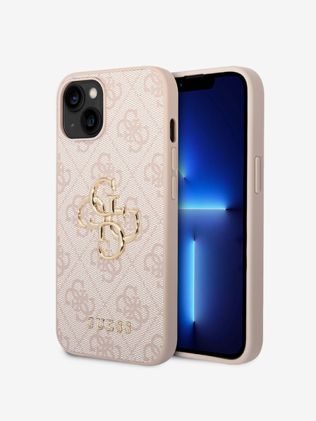Guess PU 4G Metal Logo Zadní Kryt pro iPhone 15 Pink Obal na telefon