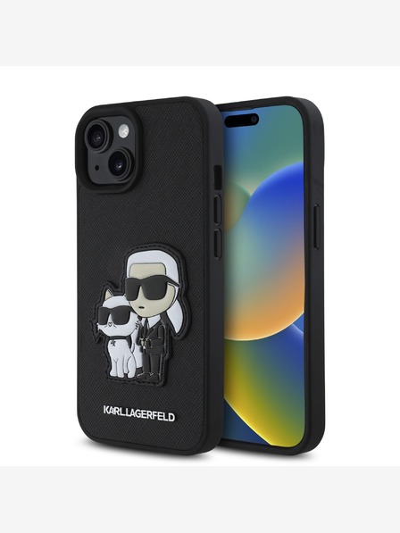 Karl Lagerfeld Karl Lagerfeld PU Saffiano Karl and Choupette Zadní Kryt pro iPhone 15 Black