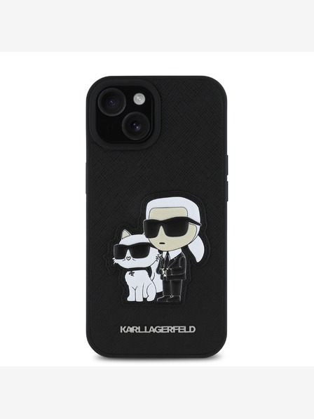 Karl Lagerfeld Karl Lagerfeld PU Saffiano Karl and Choupette Zadní Kryt pro iPhone 15 Black