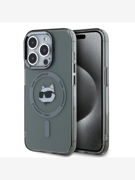 Karl Lagerfeld Karl Lagerfeld IML Choupette Head Metal Frame MagSafe Zadní Kryt pro iPhone 15 Pro Black