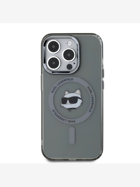Karl Lagerfeld Karl Lagerfeld IML Choupette Head Metal Frame MagSafe Zadní Kryt pro iPhone 15 Pro Max Black