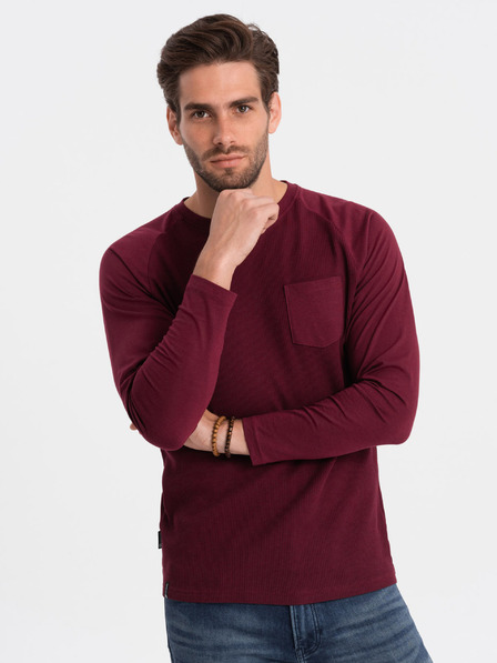 Ombre Clothing Vínové pánské basic tričko s kapsičkou Ombre Clothing