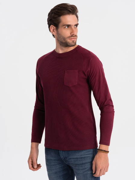 Ombre Clothing Vínové pánské basic tričko s kapsičkou Ombre Clothing
