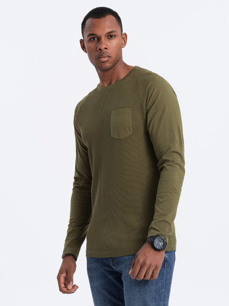 Ombre Clothing Khaki pánské basic tričko s kapsičkou Ombre Clothing