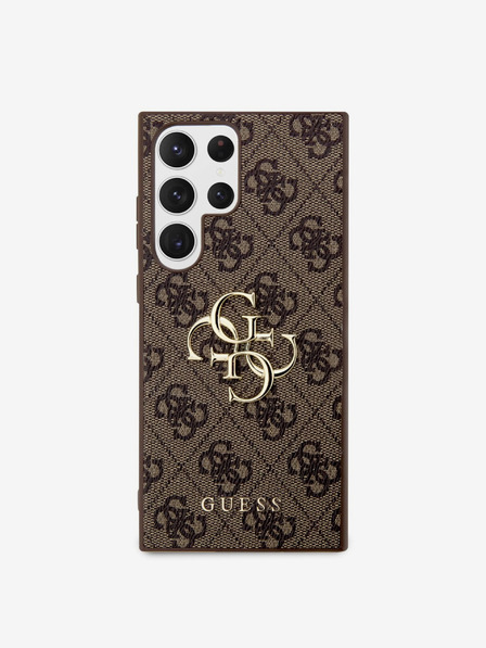 Guess Guess PU 4G Metal Logo Zadní Kryt pro Samsung Galaxy S23 Ultra Brown