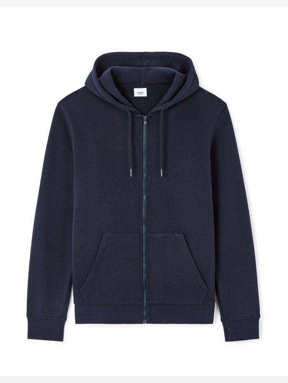 Celio Tmavě modrá pánská mikina na zip s kapucí Celio Fethree