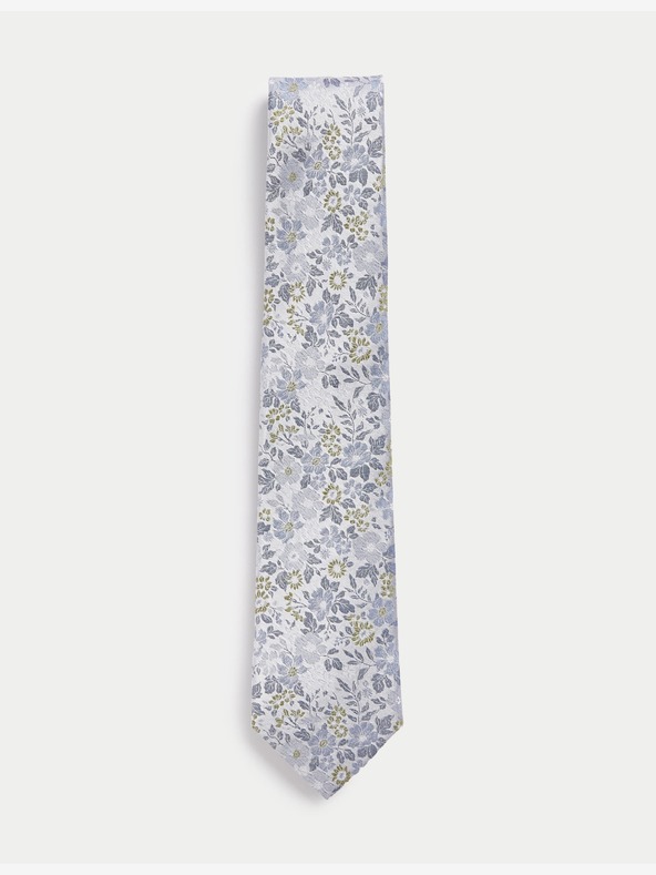 Marks & Spencer Květovaná kravata ze 100% hedvábí Marks & Spencer modrá