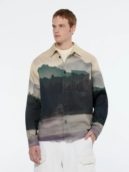 Scotch & Soda Béžovo-zelená pánská vzorovaná košilová bunda Scotch & Soda
