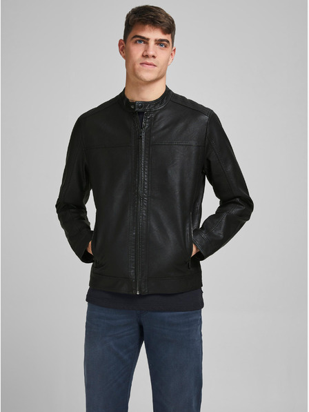 Jack & Jones Černá koženková bunda Jack & Jones Warner