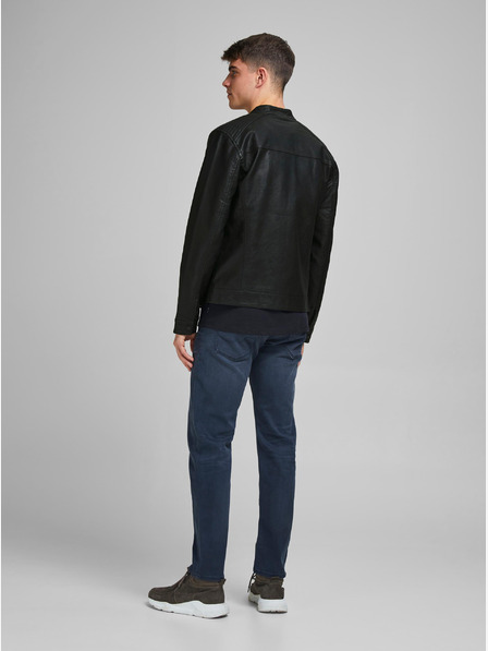 Jack & Jones Černá koženková bunda Jack & Jones Warner